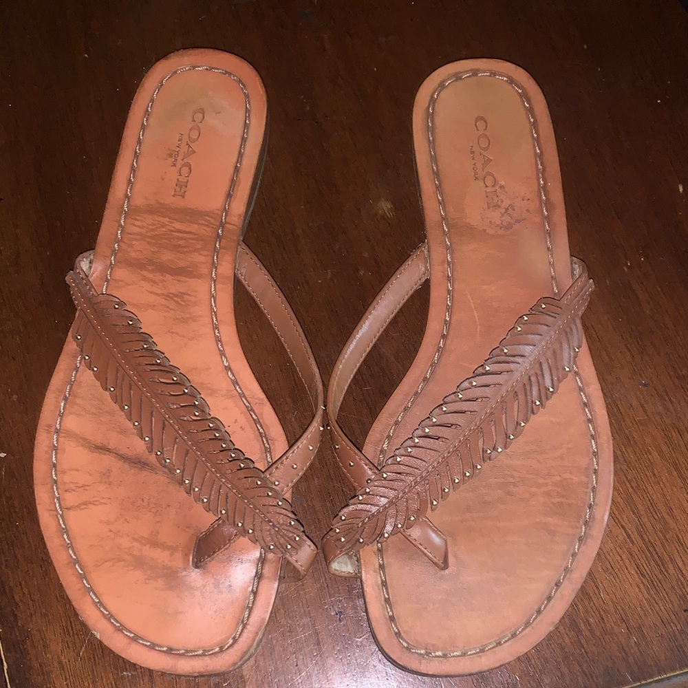 Coach Women's Brown Leather Feather Sandals